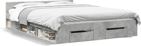 vidaXL Cadru de pat cu sertare, gri beton, 140x200 cm, lemn prelucrat