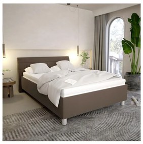 Pat tapițat DALMA 140x200 cm, cu spațiu de depozitare și saltea, gri/maro