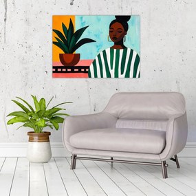 Tablou pe sticlă - Femeie cu floare (70x50 cm)