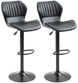 HOMCOM Scaun de Bar Barstuhl Set 2 buc. reglabil în înălțime 48,5 x 55,5 x 90-110 cm Piele Ecologică + Oțel Negru | Aosom Romania