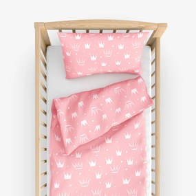 Goldea lenjerie pătuț din 100% bumbac - coronițe pe roz 100 x 135 și 40 x 60 cm