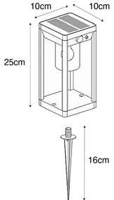 Lampă de podea pentru exterior gri închis 25 cm cu lumină reglabilă și senzor pe solar - Sonne