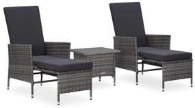 vidaXL Set mobilier de grădină cu perne, 3 piese, gri, poliratan