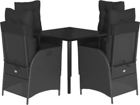 vidaXL Set mobilier de grădină cu perne, 5 piese, negru, poliratan