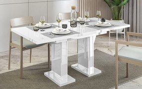 Masă lemn masiv alb Dining extensibilă Illumina Crest 120/160x80 cm