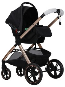 Carucior nou nascuti 3 in 1 NOVOKIDS™ X2000 series, Cu geanta bebe, Cadru Aluminiu Gold, Amortizoare, Roti din cauciuc plin AVE, Landou, Scoica auto,
