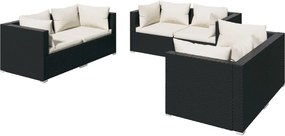 vidaXL Set mobilier de grădină cu perne, 6 piese, negru, poliratan