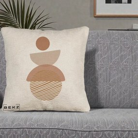 Perna Decorativa Geometric Boho Forme Terracotta, 40x40 cm, Bej Canapea, Husa Detasabila, Perna Inclusa, BEKZ®