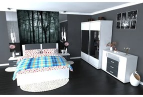 Dormitor Laguna cu pat 140x200 cu 2 sertare Alb cu Gri