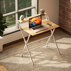 Birou HOMCOM pliant compact, suport monitor, lemn natural | Aosom Romania