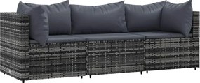 vidaXL Set mobilier de grădină cu perne, 3 piese, gri, poliratan