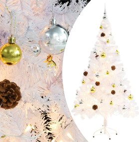 vidaXL Brad de Crăciun artificial pre-iluminat cu globuri, alb, 150 cm