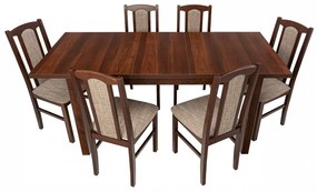 Set masa extensibila 120x150cm cu 6 scaune tapitate, mb-13 max5 si s-37 boss7 o2, nuc, lemn masiv, stofa