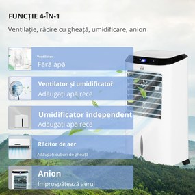HOMCOM Răcitor de Aer Portabil 4-în-1 de 10L cu Umidificator, Sistem de Răcire, Timer 8 Ore, Telecomandă, pentru Încăperi de până la 20㎡, 60W, ABS, Alb și Negru, 38,2 x 31,6 x 76 cm | Aosom Romania