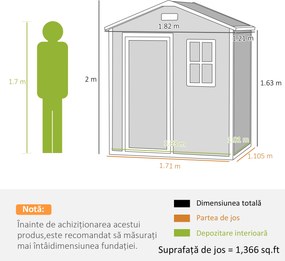 Outsunny Magazie de Grădină, Magazie din Plastic cu Podea, Fereastră, Ușă cu Blocare și Grile de Ventilație, Gri | Aosom Romania