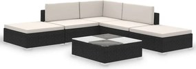 vidaXL Set mobilier de grădină cu perne, 6 piese, negru, poliratan