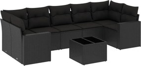 vidaXL Set mobilier de grădină cu perne, 8 piese, negru, poliratan