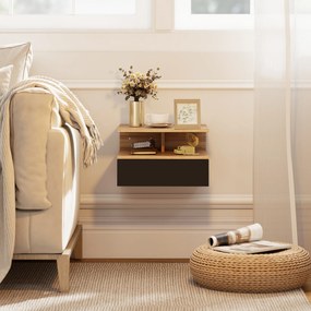 HOMCOM Set 2 Noptiere Suspendate pentru Dormitor, Design Modern cu Sertar și Raft, din Lemn, 35x32x22.5cm, Stejar și Negru | Aosom Romania