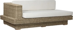 Set lounge exterior din fibre naturale împletite și structura din lemn de tec cu 2 canapele, măsuță de cafea și perne, „Borneo”