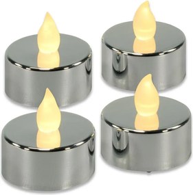 Set decorativ de lumini de ceai cu LED-uri, argintiu, 4 buc.