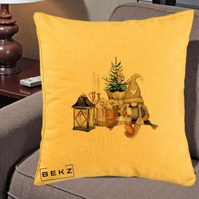 Perna Decorativa Gnom Scandinav cu Felinar, 40x40 cm, Galben, Husa Detasabila, Perna Inclusa, BEKZ®