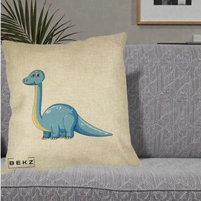 Perna Personalizata Brontosaur Albastru, 40x40 cm, Crem, Husa Detasabila, Perna Inclusa, BEKZ®