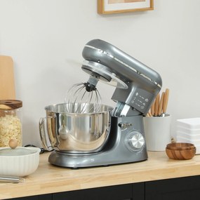 HOMCOM Robot de patiserie 1300 W, robot pentru frământat profesional 4,5 L, bol din oțel inoxidabil, 6+P viteze și funcție pulse, argintiu | Aosom Romania