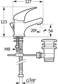 Baterie de lavoar + ventil cu preaplin JIKA H3111N10041111 TALAS 12,3 cm crom