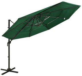 vidaXL Umbrelă de soare 4 niveluri, stâlp din aluminiu, verde, 3x3 m