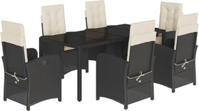vidaXL Set mobilier de grădină cu perne, 7 piese, negru, poliratan