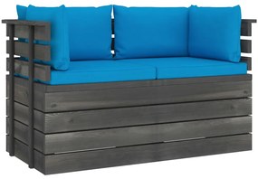 3061735 vidaXL Canapea grădină din paleți, 2 locuri, cu perne, lemn masiv pin