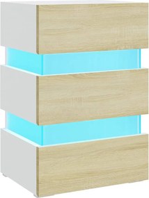 vidaXL Noptieră cu LED, alb/stejar sonoma, 45x35x67 cm, lemn prelucrat