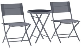 Outsunny Set de bistrou 3 piese pliabil din metal, 2 scaune și 1 masă rotundă, set de grădină exterior pentru 2 persoane, gri | Aosom Romania