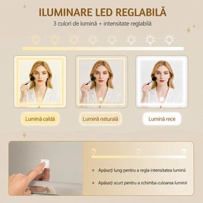 Masuta machiaj cu Oglinda LED si 9 Sertare pentru Cosmetice, Set Masa toaleta 109 cm, Alb, masuta cosmetica, vanity - SEA18
