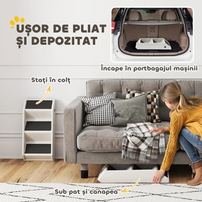 PawHut Scară pentru Câini și Pisici cu 3 Trepte Antiderapante, Design Pliabil cu Capacitate de 10 kg, Crem | Aosom Romania
