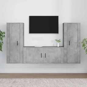 Set dulapuri TV, 3 piese, gri beton, lemn prelucrat