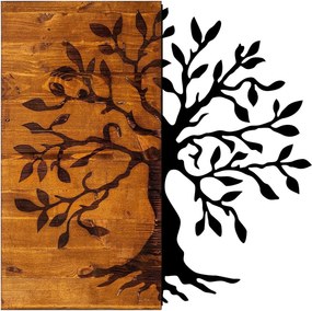 Decoratiune perete AGAC, stejar/negru, lemn/metal, 58x58 cm