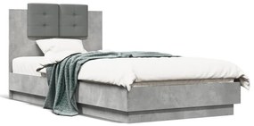 vidaXL Cadru de pat cu tăblie și lumini LED, gri beton, 75x190 cm