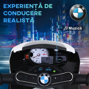 HOMCOM Motocicletă Electrică pentru Copii Licențiată BMW, 3 Roti, Baterie 6V, Alb și Negru | Aosom Romania