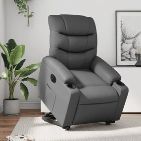 vidaXL Fotoliu rabatabil electric cu ridicare, gri, piele ecologică