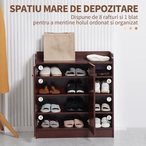 Dulap de pantofi din lemn pentru 12 perechi de pantofi cu 4 rafturi deschise, 83x30x90 cm, culoare cafea HOMCOM | Aosom RO