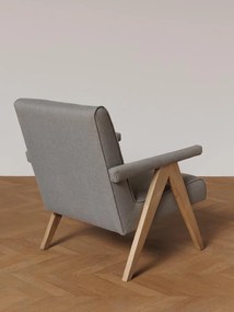 Fotoliu lounge gri din stofă cu structură din lemn de mango, „Grimaud”