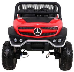 Masinuta electrica cu telecomanda - 4x4, 4 motoare 12V, 2 viteze, roti din spuma EVA, Mufa MP3 si USB, Bluetooth - Mercedes-Benz Unimog - Rosu - ME-01