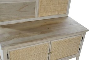Cuier de hol din lemn de paulownia și rattan cu oglindă și banchetă cu depozitare, 92×40×181 cm, „Perchero"