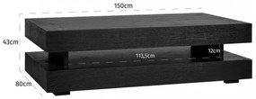 Masuta de cafea dreptunghiulara din stejar cu spatiu de depozitare Oakura 43x150x80 cm neagra