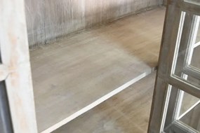 Vitrină mare din lemn masiv de mango cu 4 uși vitrate și 3 rafturi, finisaj décapé alb, 135×50×210 cm, „Vendôme"