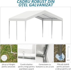 Outsunny Foișor 4x4m pentru Mașini și Bărci, Ideal pentru Nunti și Petreceri, Cort de Grădină din Oțel Galvanizat, Alb | Aosom Romania