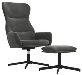 3097485 vidaXL Scaun de relaxare cu taburet, gri închis, catifea