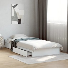 vidaXL Cadru de pat cu sertare, alb, 90x200 cm, lemn prelucrat
