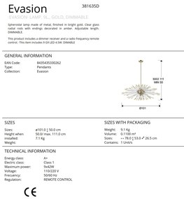 Lustra LED cu telecomanda design ultra-modern Evasion auriu SV-381635D